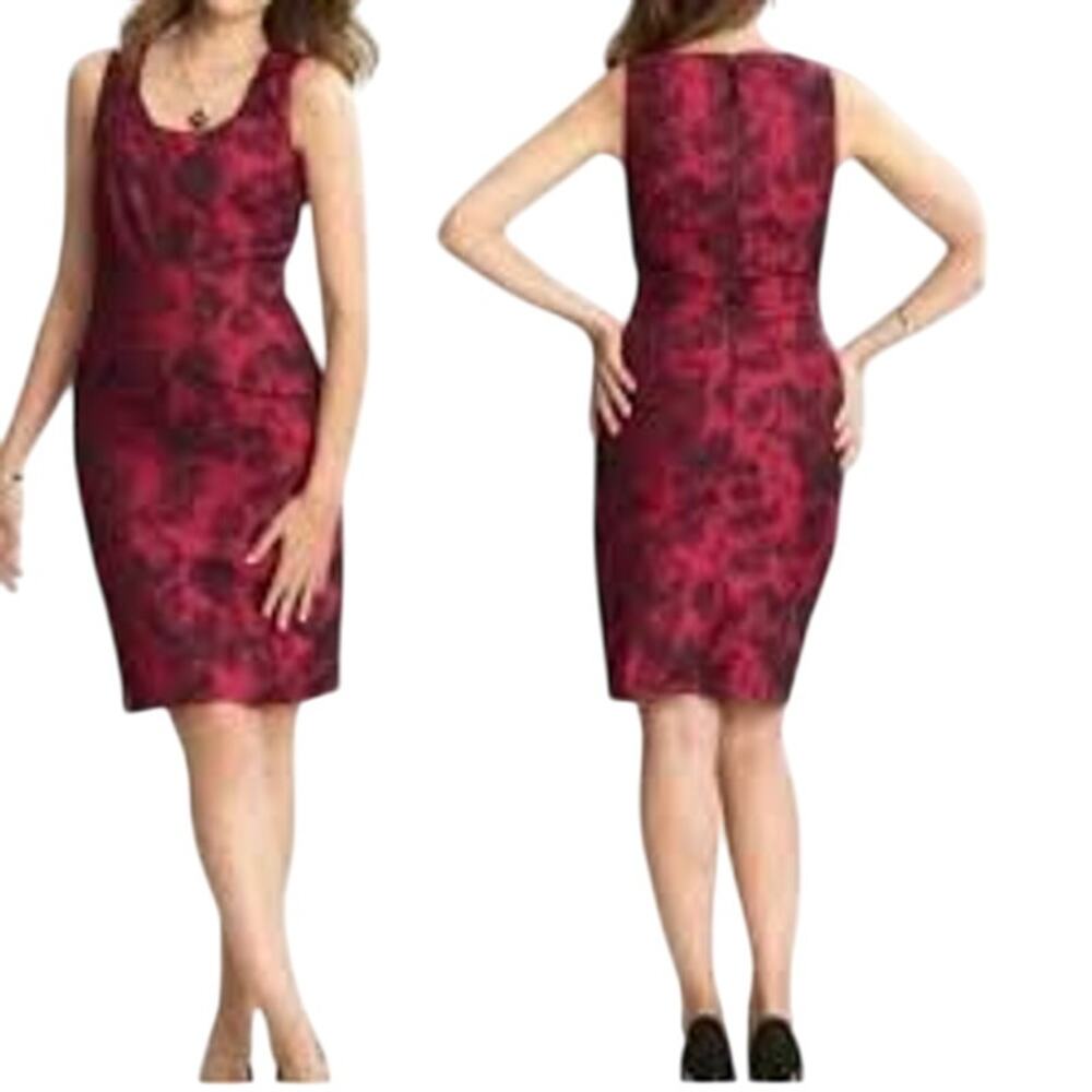 Banana Republic Red & Black Floral Jacquard Sheath Dress Size 6